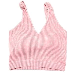 ZENANA Pink Ribbed Cropped V-Neck Bra Tank Top L/XL - New In Package